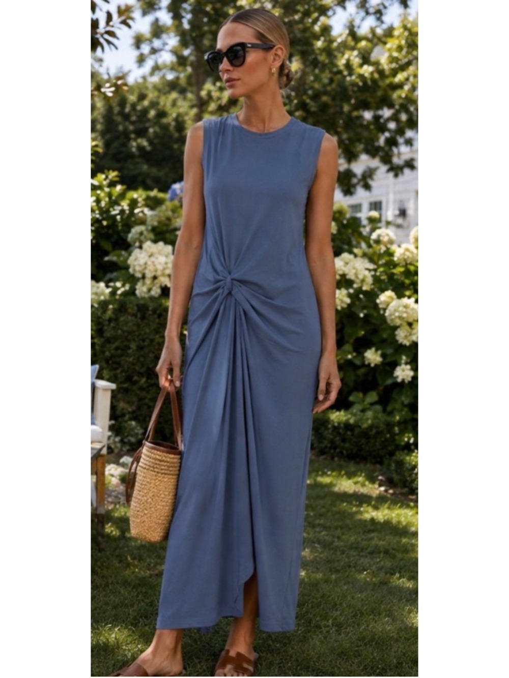 AllSaints Blue Sleeveless Twist-Front Maxi Dress Size 10 New